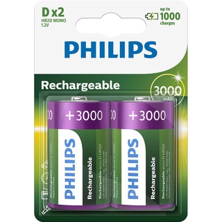 Philips baterie RECHARGERABLE 2ks blistr (R20B2A300, D, NiMh, 3000 mAh)