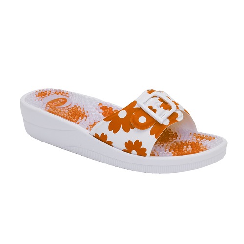 NEW MASSAGE - bílé / oranžové zdravotní pantofle - EU 37