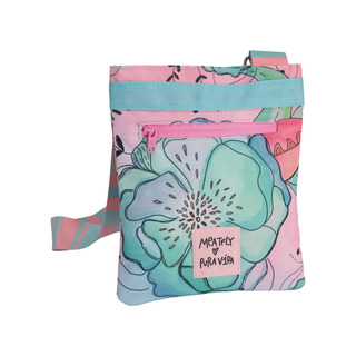 meatfly DIXIE Mint Flowers - modrá / růžová dámská kabelka přes rameno