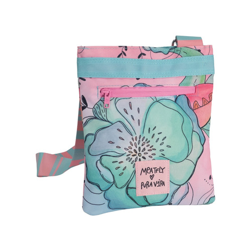 DIXIE Mint Flowers - modrá / růžová dámská kabelka přes rameno