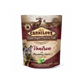 CARNILOVE Dog Pouch Paté Venison with Strawberry Leaves - kapsa ze zvěřiny s listem jahodníku (300g)