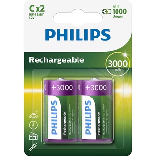 Philips baterie RECHARGERABLE 2ks blistr (R14B2A300, C, NiMh, 3000 mAh)