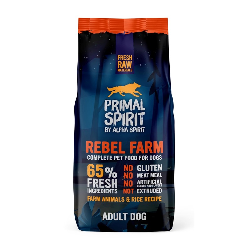 Primal Spirit Dog 65% Rebel Farm 12 kg - za studena lisované granule (kuřecí maso, čerstvá ryba)
