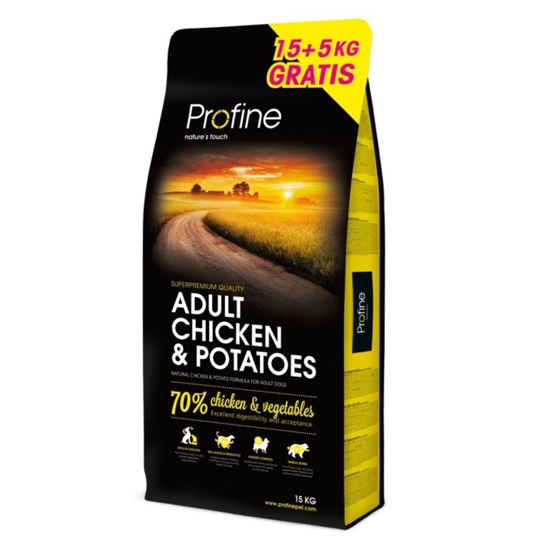 Profine Adult Chicken & Potatoes 15+5kg ZDARMA - přírodní kompletní krmivo pro dospělé psy (kuřecí maso, brambory)