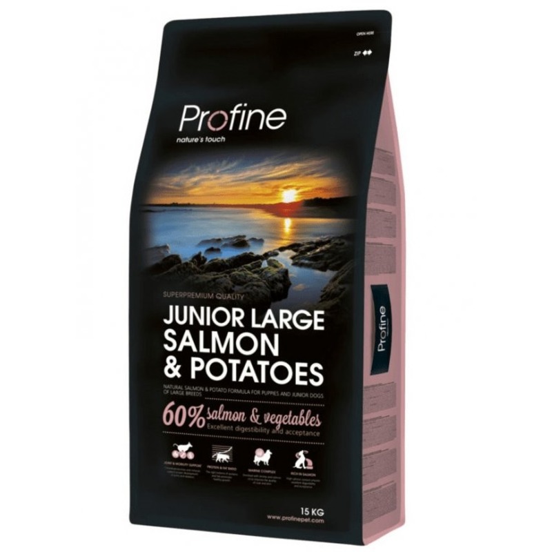 Profine Junior Large Breed Salmon & Potatoes 15kg+3kg - přírodní kompletní krmivo pro štěňata a mladé psy velkých plemen (losos, brambory)