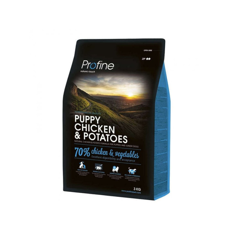 Profine Puppy Chicken & Potatoes 3kg - přírodní kompletní krmivo pro pro štěňata a dospívající psy (kuřecí maso, brambory)