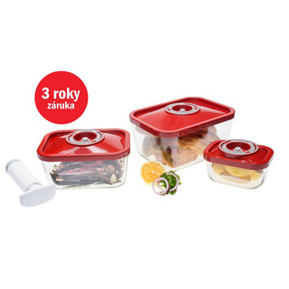 Status 4-dílný set skleněných vakuových dóz 181023 červený